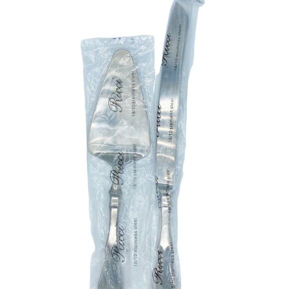 Ricci Stainless Brushed Wedding Cake Knife and Spatula Set - Picture 3 of 7